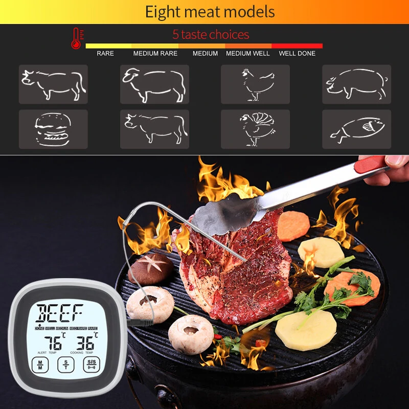(image for) AGSIVO TS-BN53 Touch Screen Digital Meat Food Thermometer Instant Read Food Thermometer Timer Alarm for Cooking / Grilling / BBQ